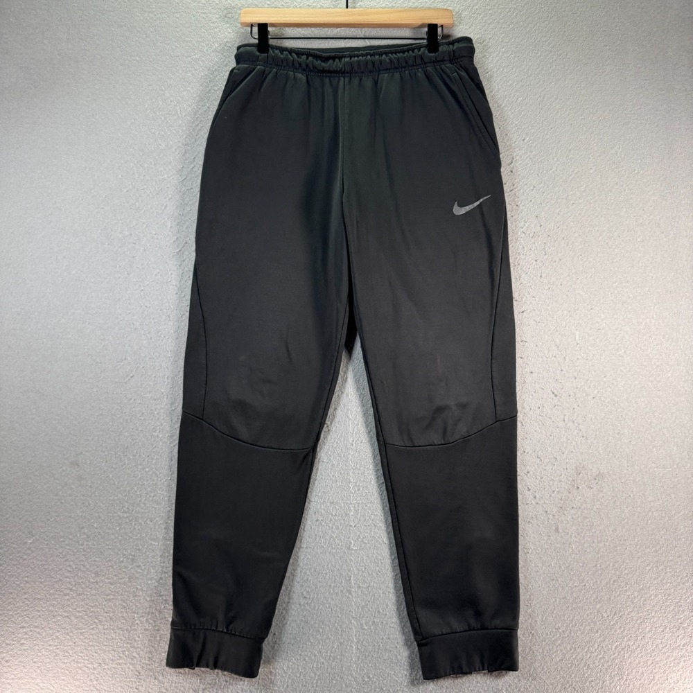 Nike Sweatpants Jogger Men Large Black Zip Swoosh Fleece Lined Active Sportswear